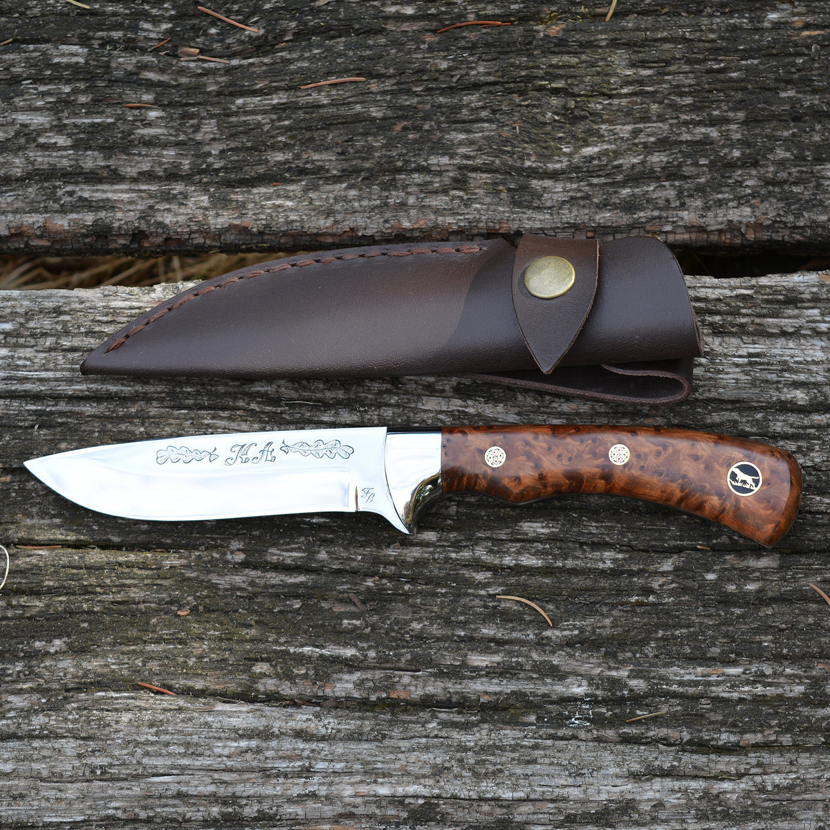 Bertalan Farkas model 09 hunting knife with leather sheath
