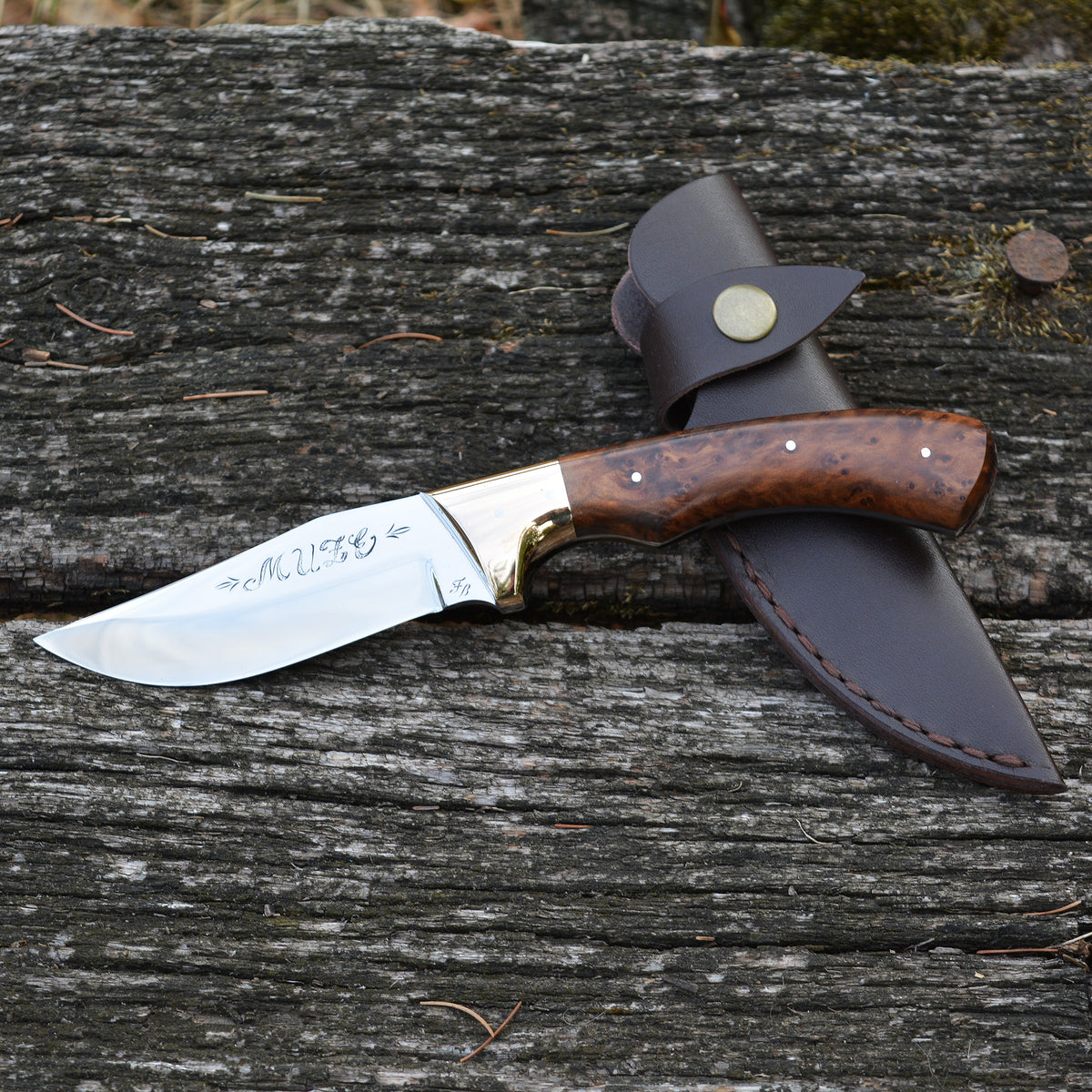 Bertalan Farkas hunting knife model 04 with leather sheath