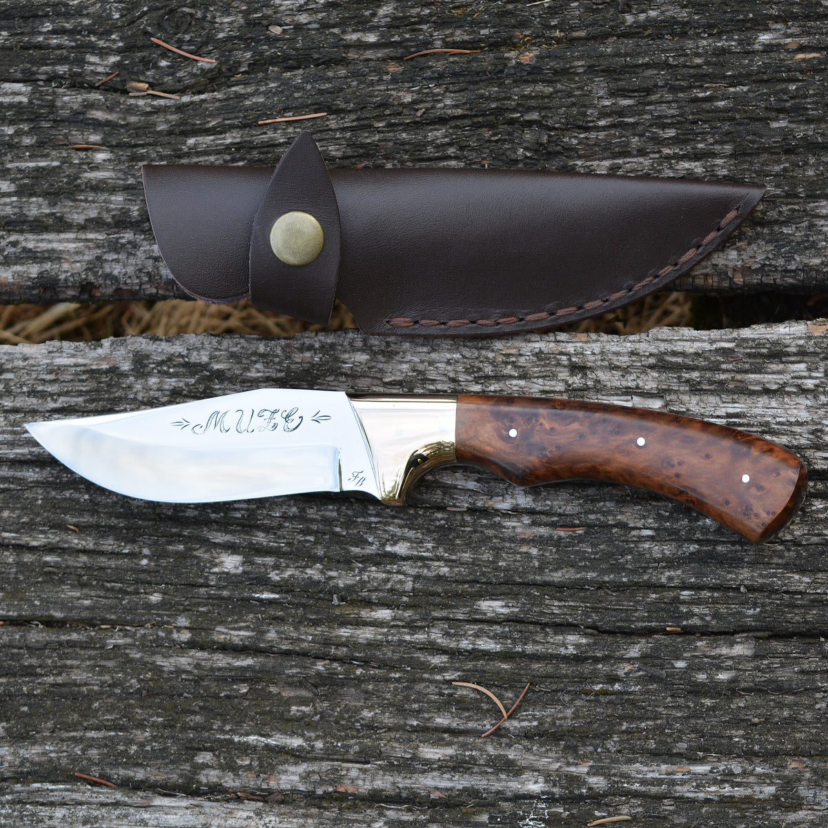 Bertalan Farkas hunting knife model 04 with leather sheath
