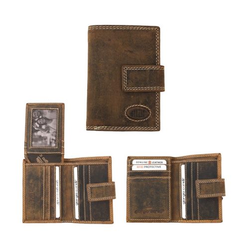 Bőr pénztárca kártyatartó RFID mini antik barna díszdobozban Giorgio Carelli