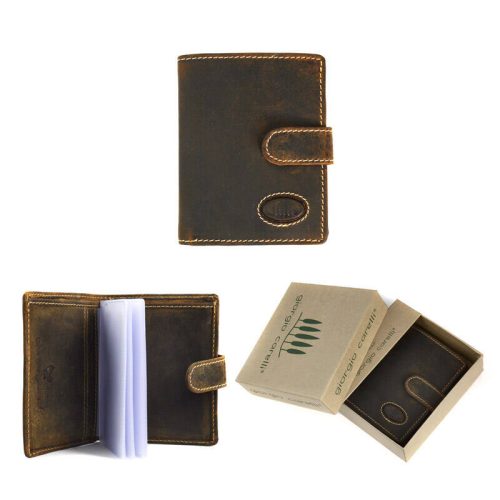 Bőr kártyatartó RFID antik barna csatos 10 x 7,5 cm Giorgio Carelli díszdobozban