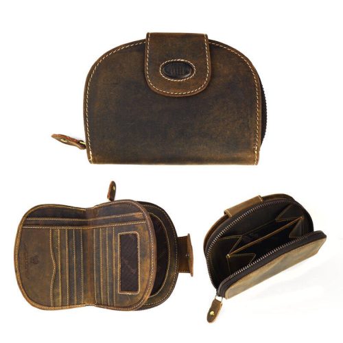 Női bőr pénztárca RFID patkó alakú antik barna Giorgio Carelli díszdobozban