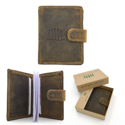 Bőr kártyatartó RFID antik barna 10 x 7,5 cm Giorgio Carelli díszdobozban