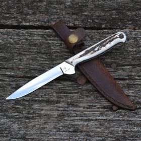   Vadászkés Farkas Bertalan modell 01 bőr tokkal agancs nyéllel