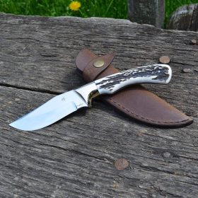   Vadászkés Farkas Bertalan modell 04 bőr tokkal agancs nyéllel