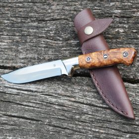   Vadászkés Farkas Bertalan modell 08 prémium limitált stabilizált aboina fa nyéllel dísz szegeccsel bőr tokkal