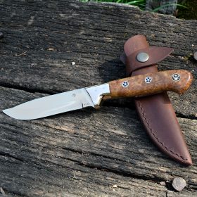   Vadászkés Farkas Bertalan modell 08 prémium limitált stabilizált mallee fa nyéllel Szent Hubertusz dísz szegeccsel bőr tokkal