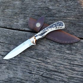   Vadászkés Farkas Bertalan modell 09 bőr tokkal agancs nyéllel