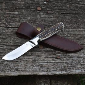   Vadászkés Farkas Bertalan modell 13 bőr tokkal agancs nyéllel